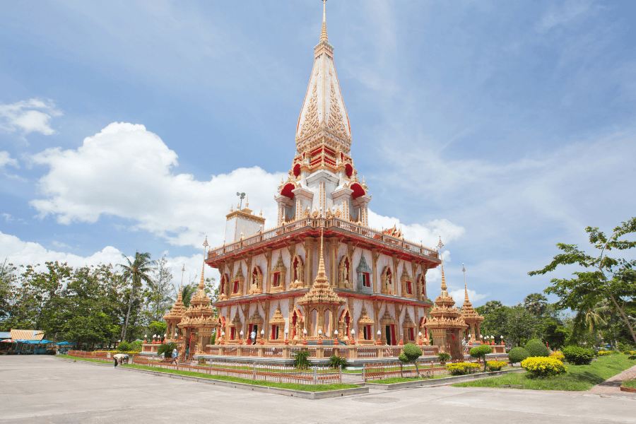 A grand, multi-tiered Buddhist temple in Thailand