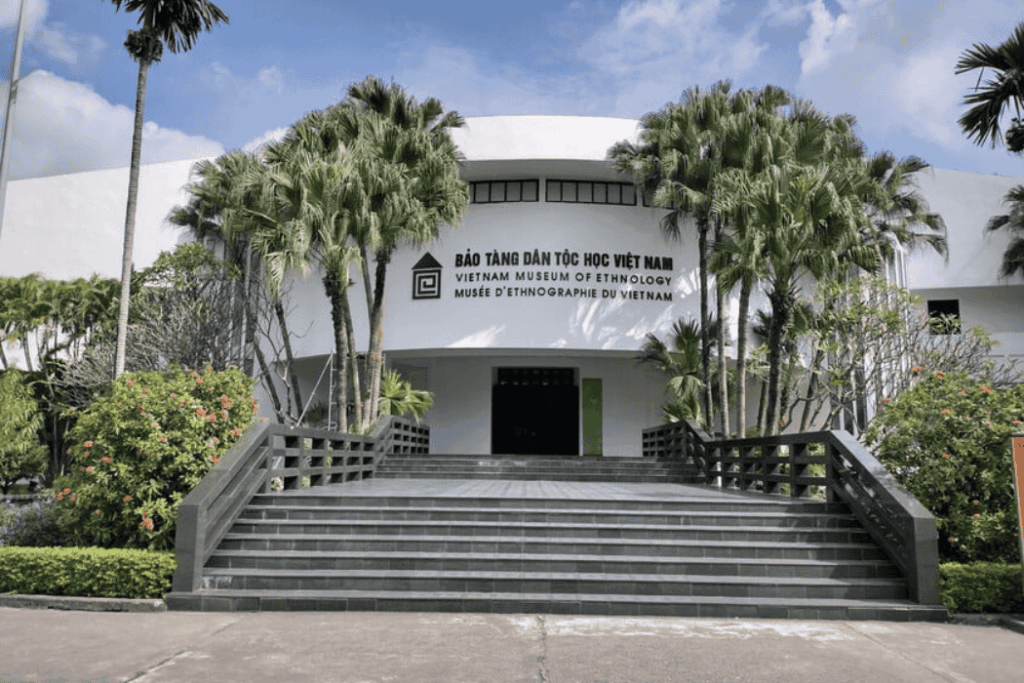 Wide shot of the main entrance to the Vietnam Museum of Ethnology in Hanoi.