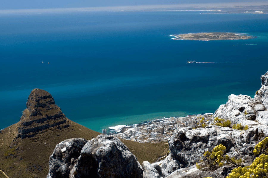 Robben Island from a rocky summit.