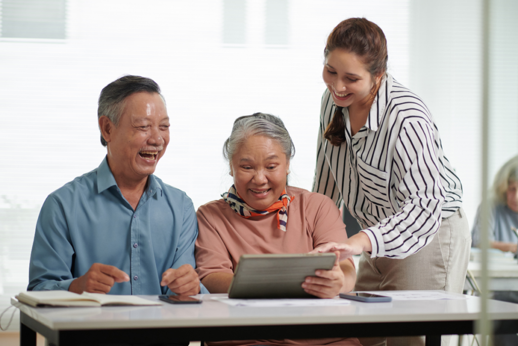 Family searching for accomodation online
