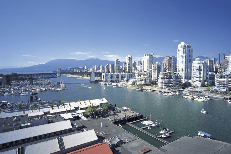 Panoramic View of Vancouver's Granville Island and Cityscape
